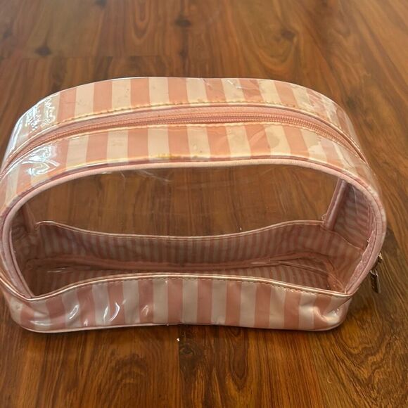 Victoria’s Secret Pink white striped clear makeup case cosmetic case pouch large - Picture 5 of 5